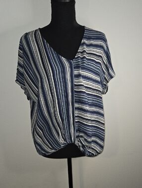 A. Byer Striped V-Neck Twist Hem Top
